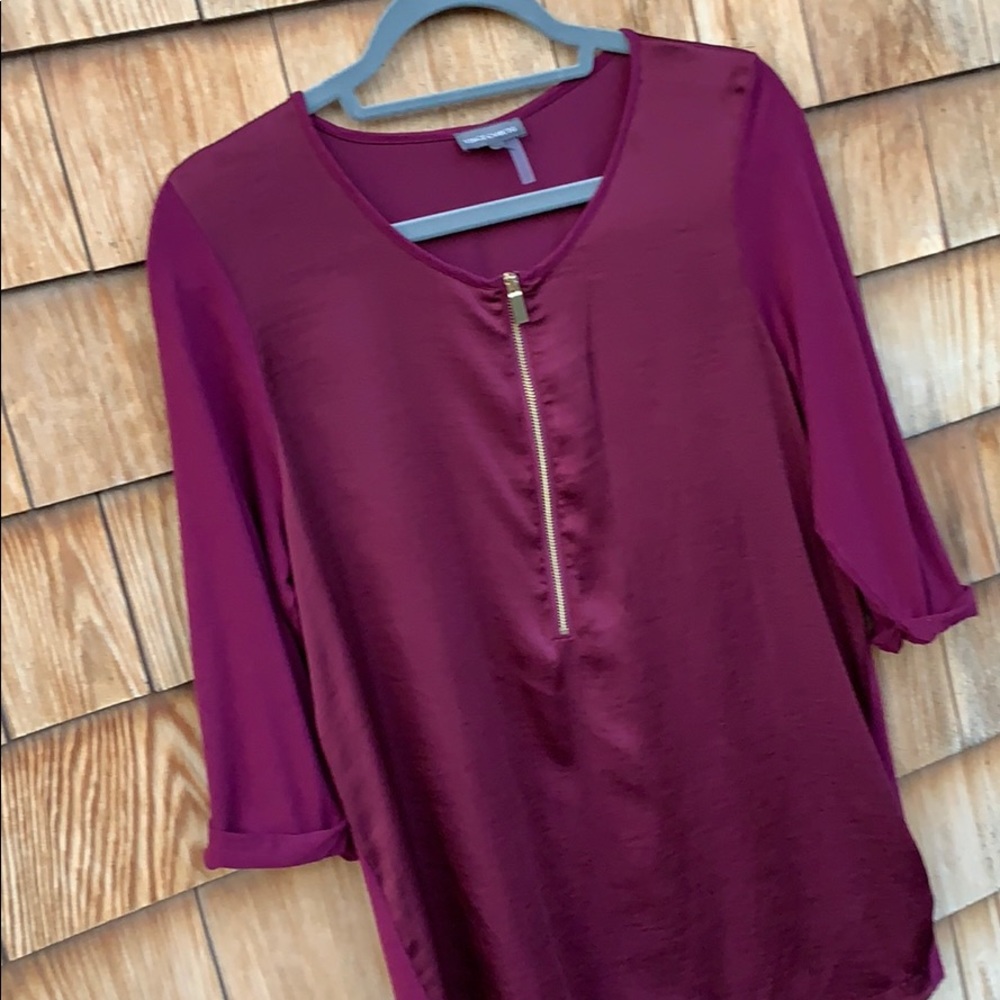Vince Camuto | Zip Up Mixed Media Blouse
